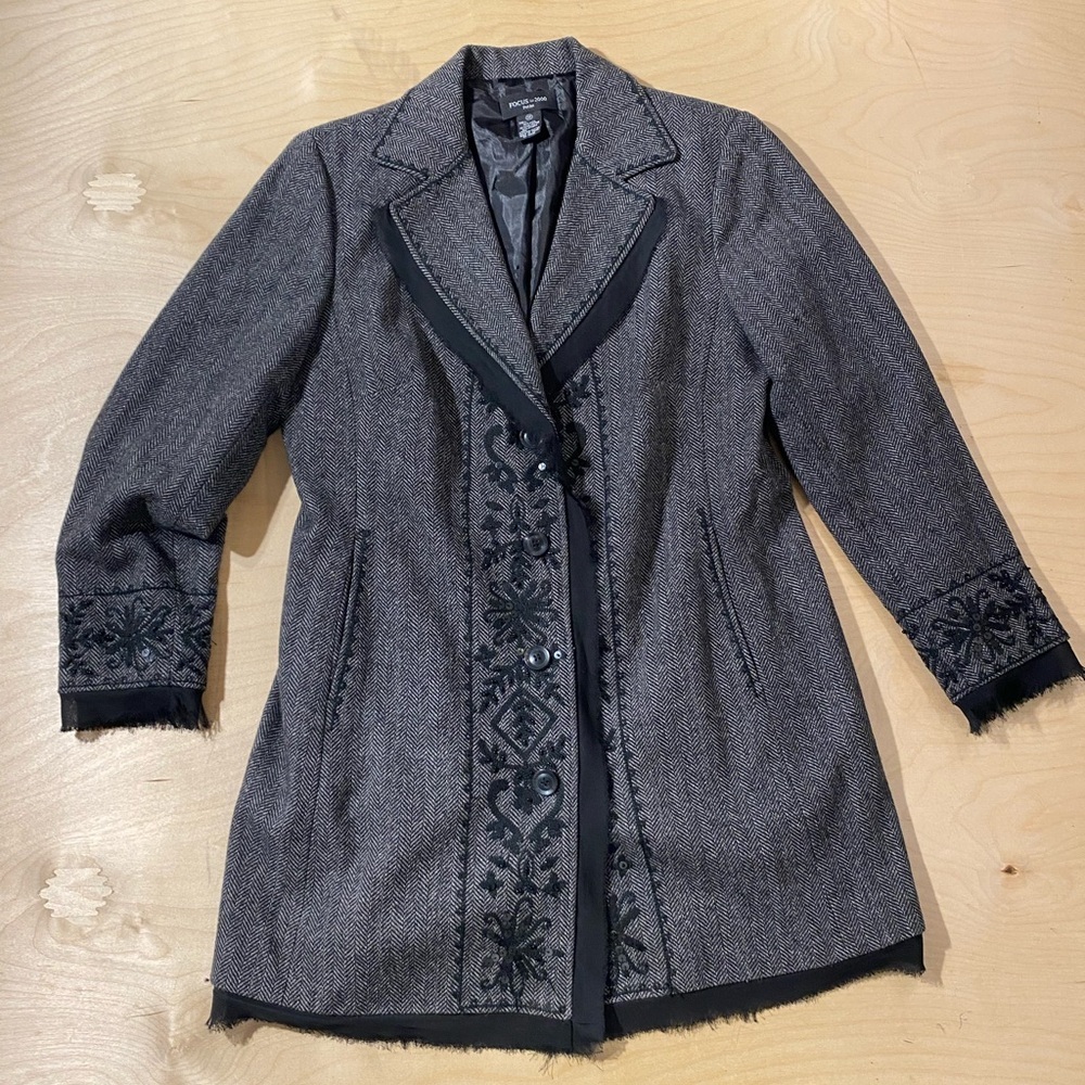 Focus 2000 Charcoal Trench Coat with Black Embroidery 14P (QA)